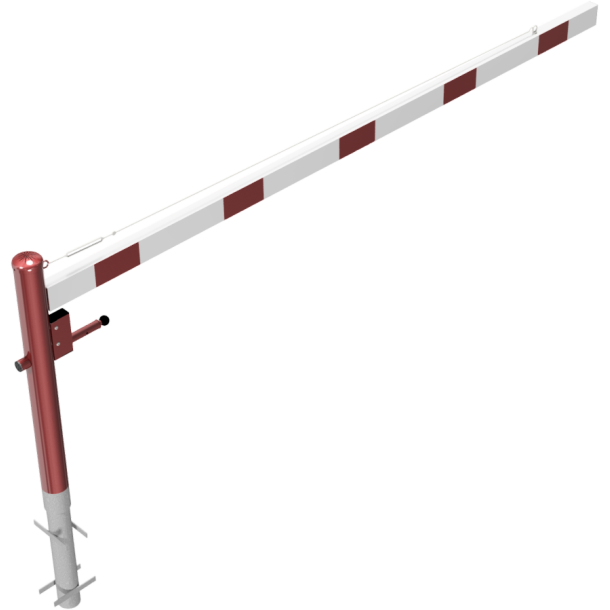 Swing barrier | with pull rope reinforcement | for casting in concrete, hot-dip galvanized and white coated with red reflecting stripes | Barrier arm length: 3000 mm | with triangular lock